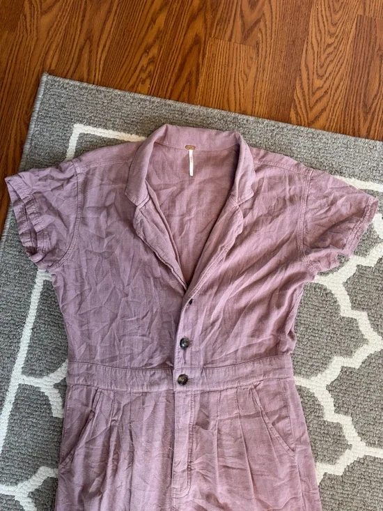 Free People Margot Short Sleeve Linen Coverall size medium - Picture 3 of 9